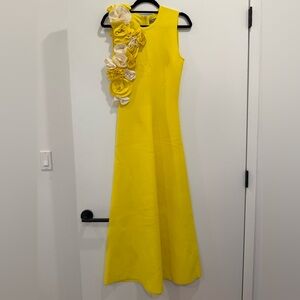 Lela Rose Vibrant Yellow Dress with Floral Detail